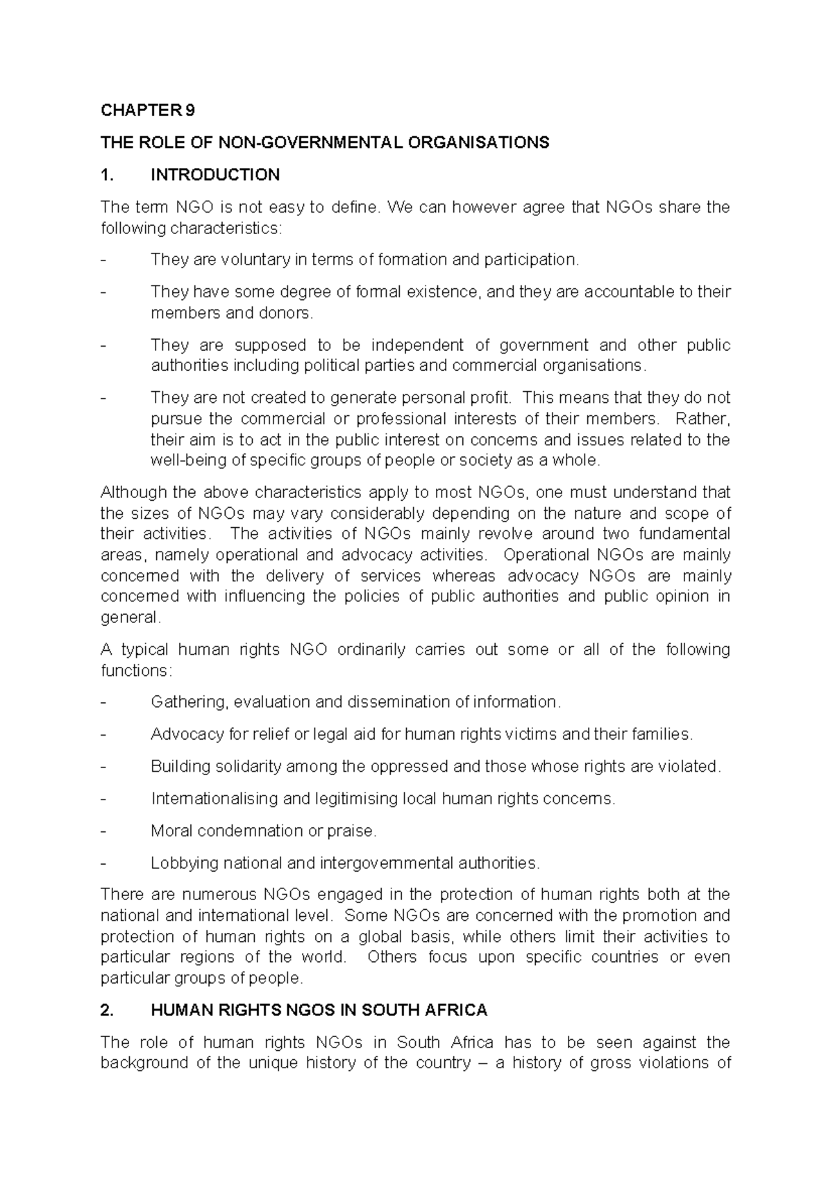 CHAPTER 9: THE ROLE OF NGOs IN HUMAN RIGHTS ADVOCACY - Studocu