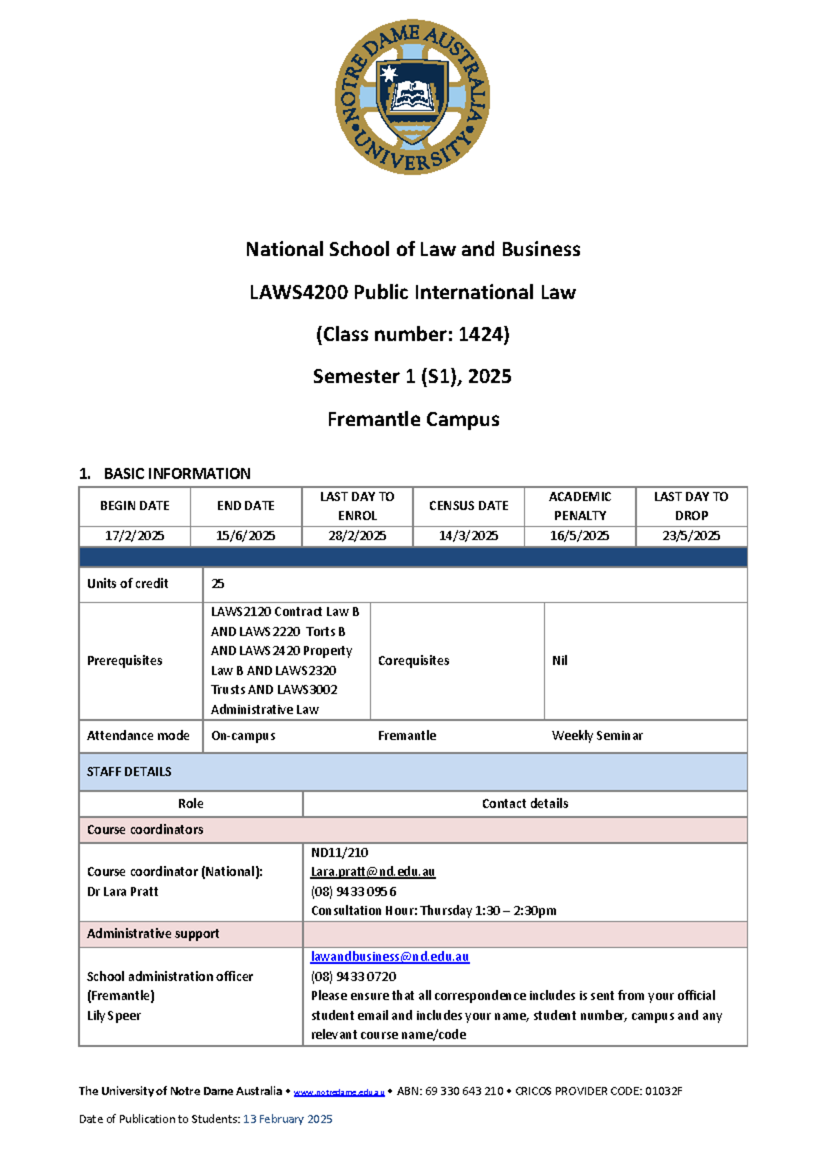 LAWS4200 25S1 SP1 Course Outline: Public International Law Overview ...