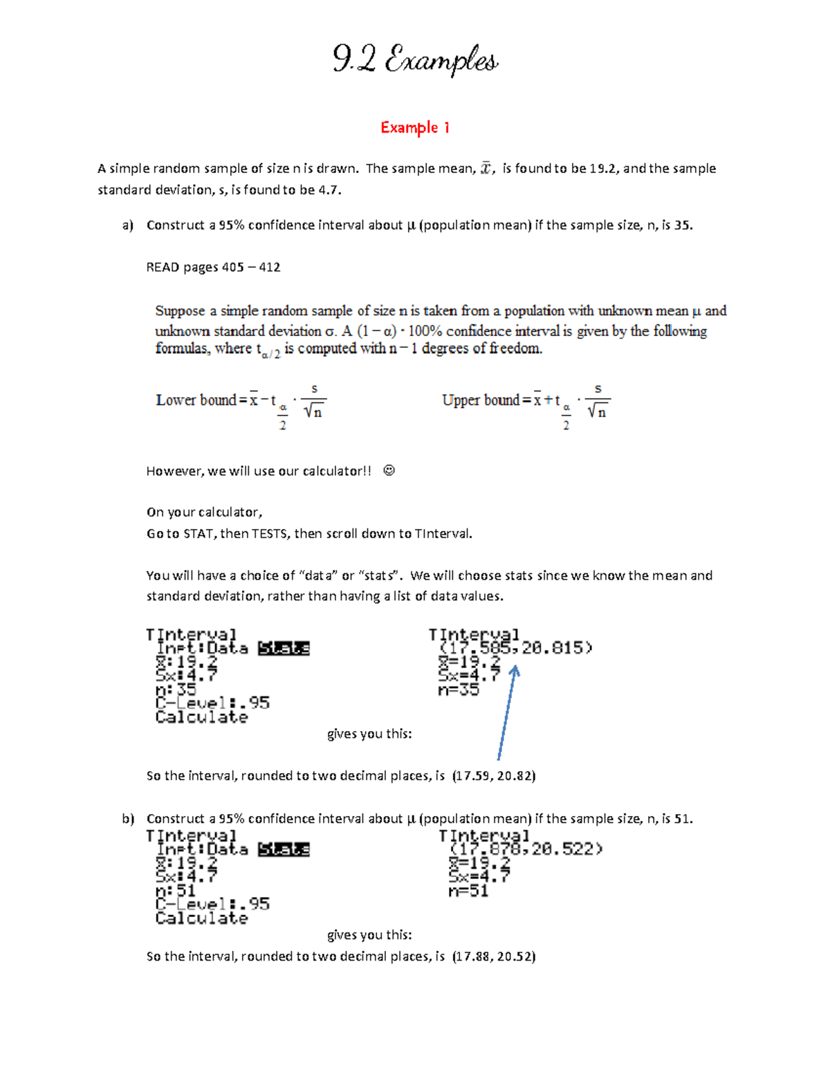9.2 Examples - Confidence Intervals Practice Problems - Studocu