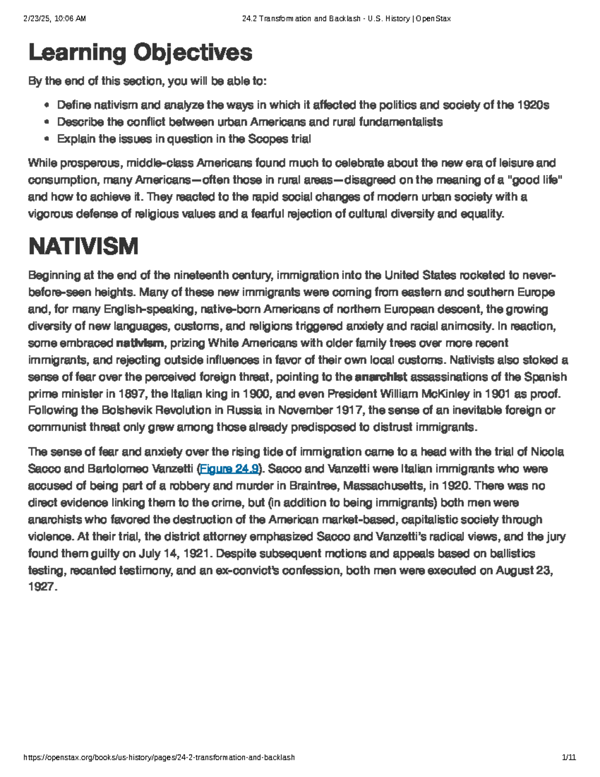 U.S. History 24.2: Nativism and Cultural Struggles of the 1920s - Studocu