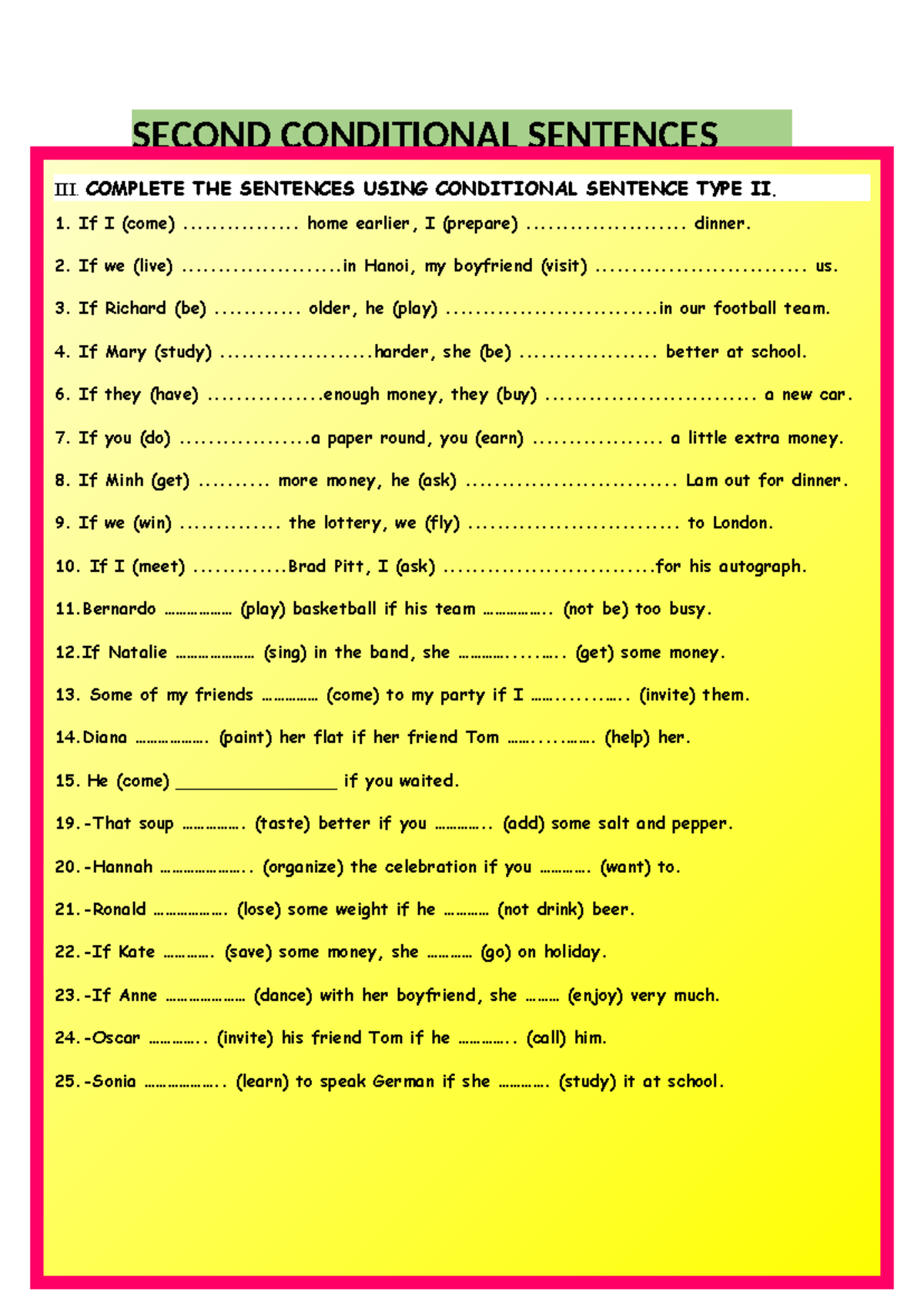 2nd conditional-sentences-1 - SECOND CONDITIONAL SENTENCES III ...