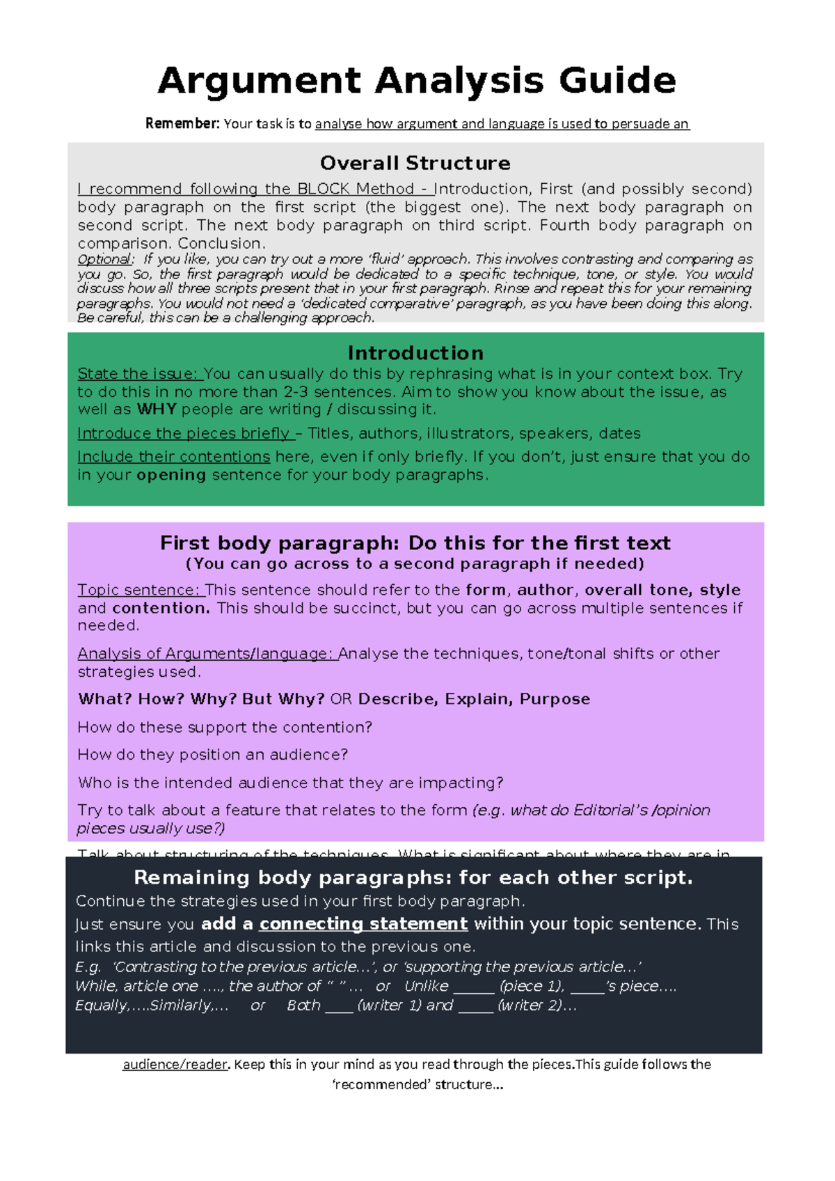 2025 Argument Analysis Guide: BLOCK Method & Structure Tips - Studocu