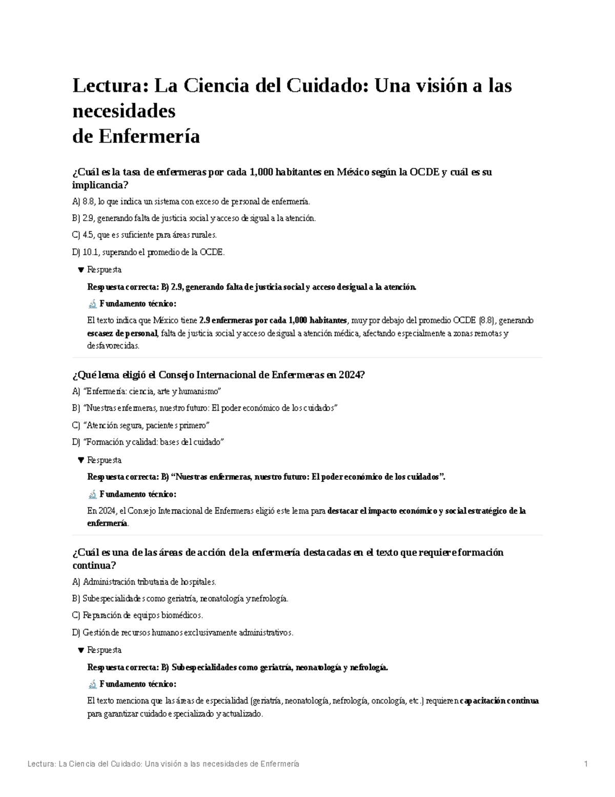 Lectura: La Ciencia del Cuidado y Necesidades de Enfermería en México ...