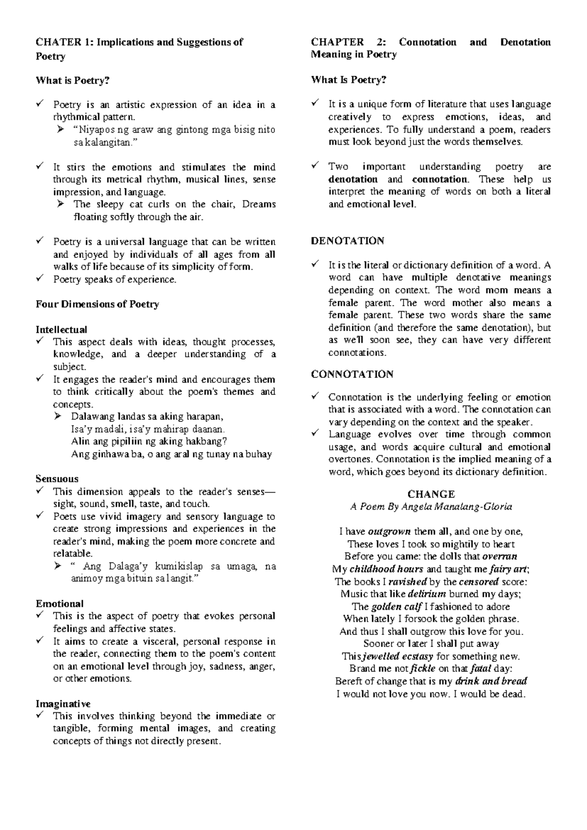 CHAPTER 1-7: Poetry Insights and Analysis for Finals Review - Studocu