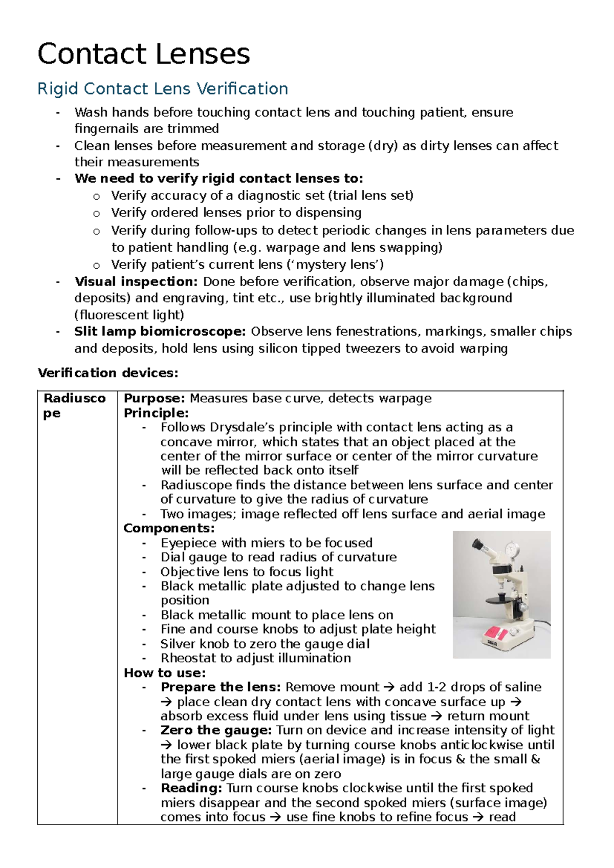 OPTM3233 Practical Procedures: Rigid and Soft Contact Lens Verification ...