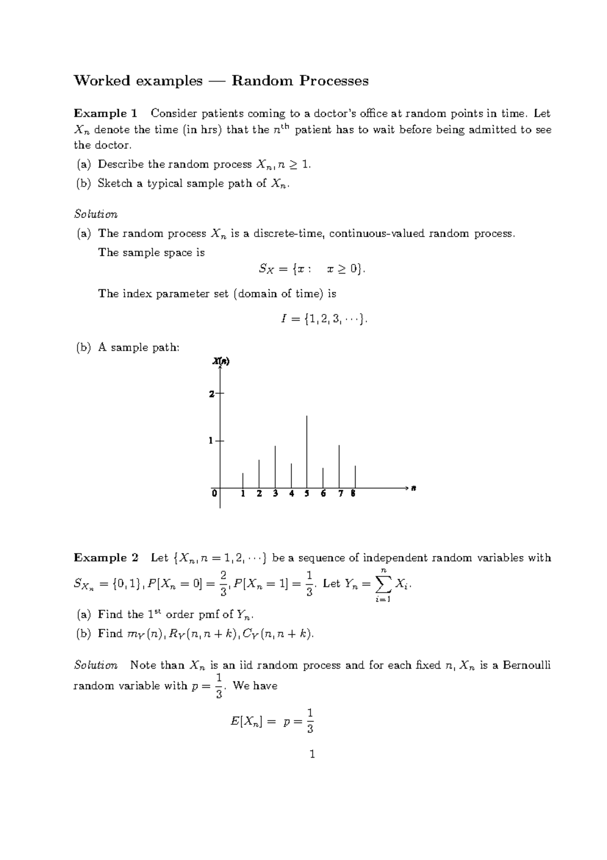04MA246EX - Random Processes: Worked Examples and Solutions - Studocu
