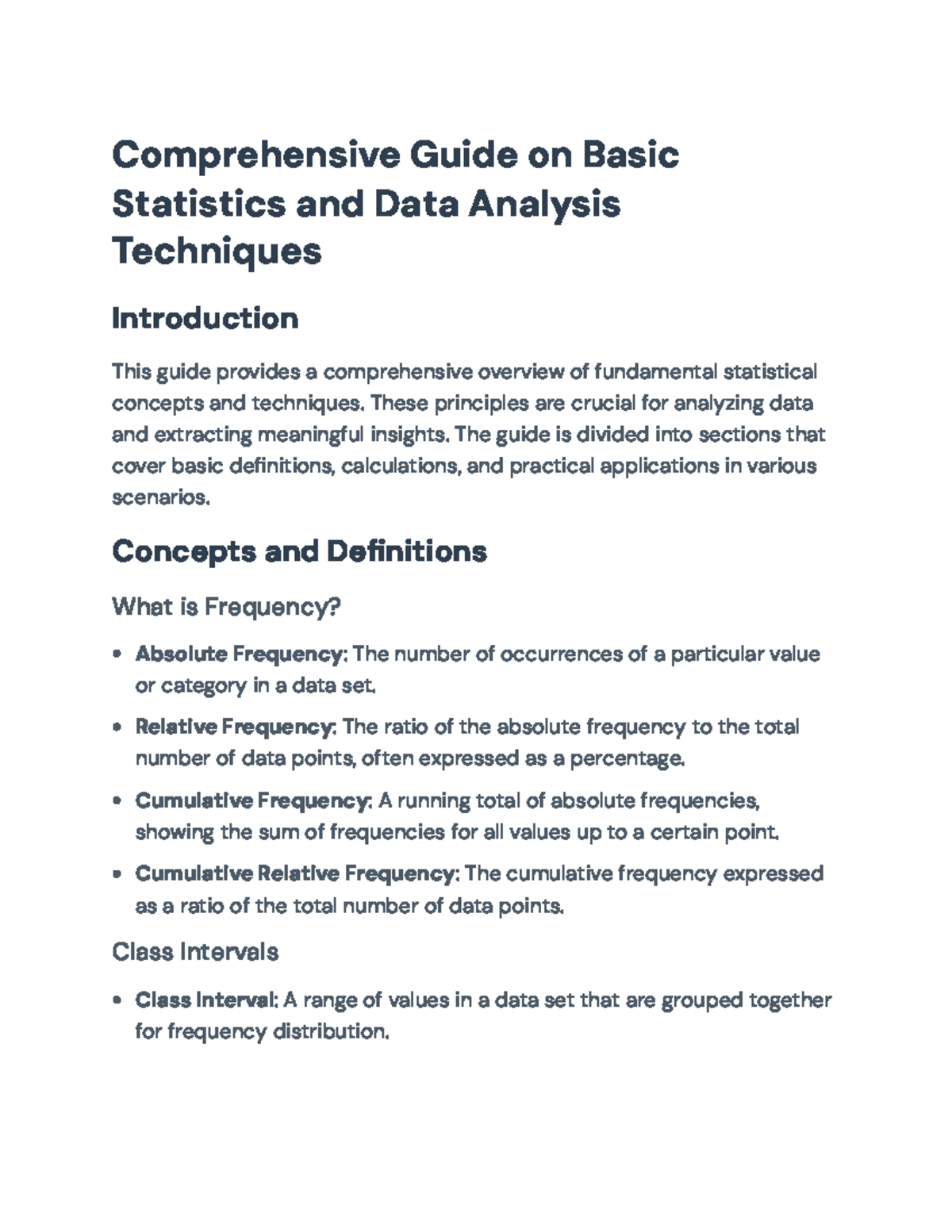 Basic Statistical Concepts and Data Analysis Techniques Guide ...