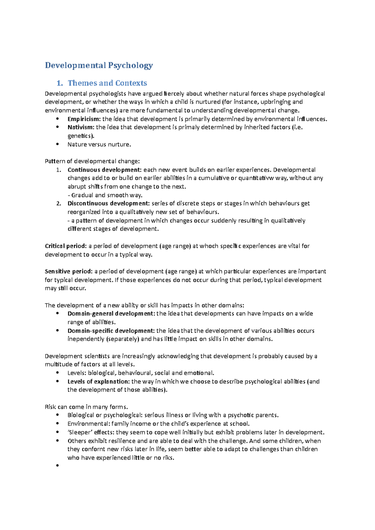 Developmental Psychology: Key Themes and Concepts Overview - Studeersnel