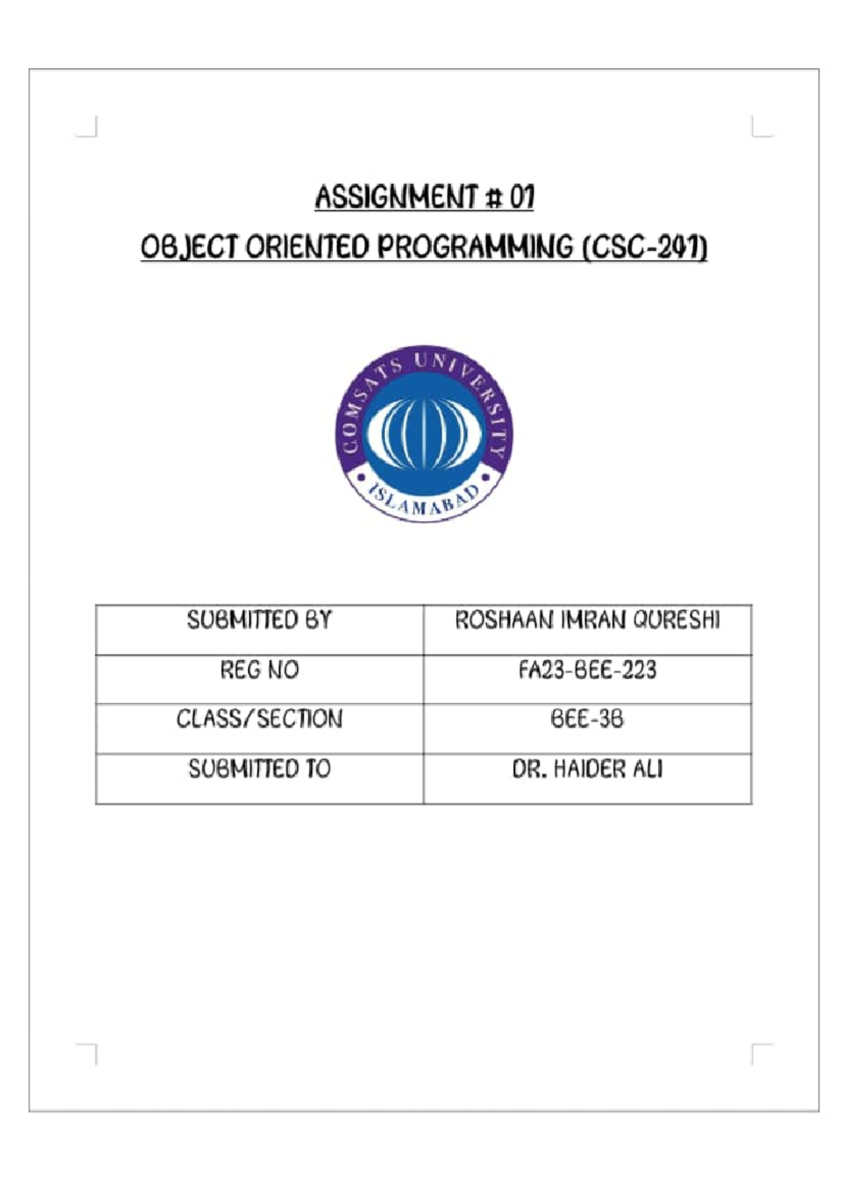 OOP - Assignment 01: Programming Fundamentals and Exercises - Studocu
