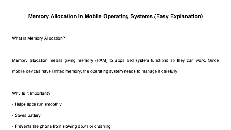 Memory Allocation in Mobile OS: Easy Explanation Guide - Studocu