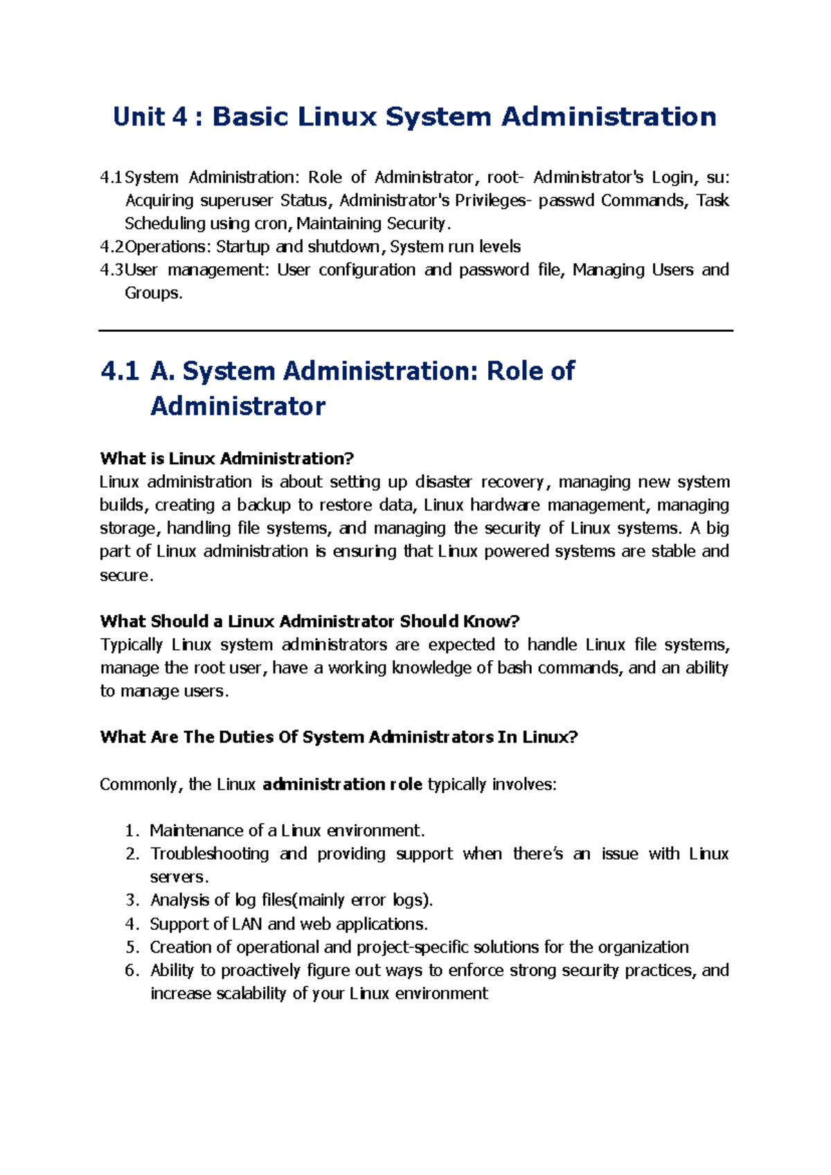 Unit 4: Linux System Administration - Roles, Commands, and Security ...