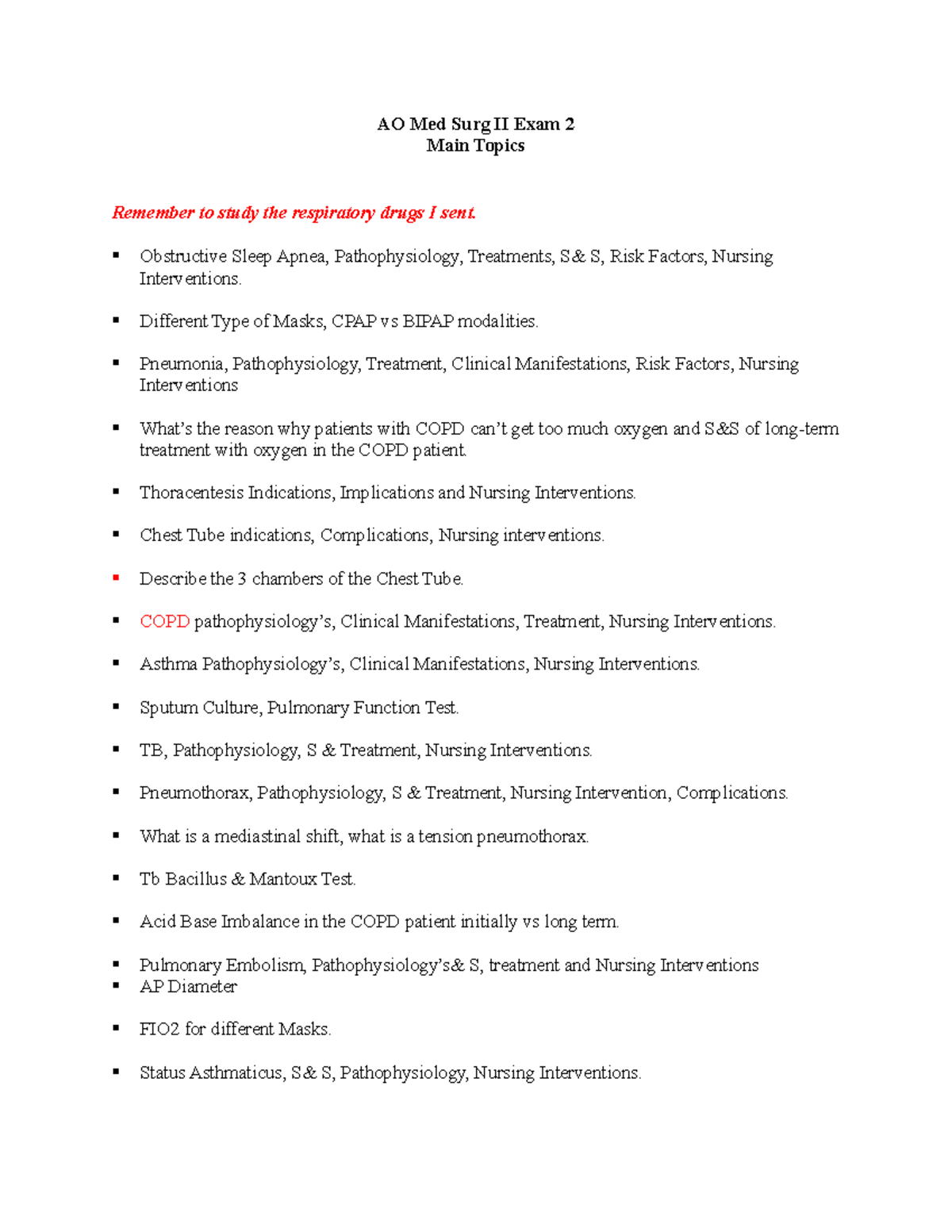 AO Med Surg II Exam 2 Study Guide: Key Topics & Nursing Interventions ...