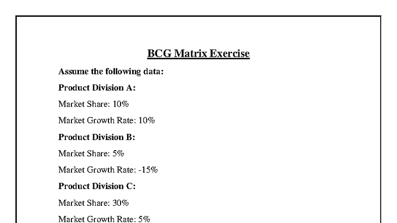 703826335 BCG Matrix Exercise Analysis 2024 - Studocu