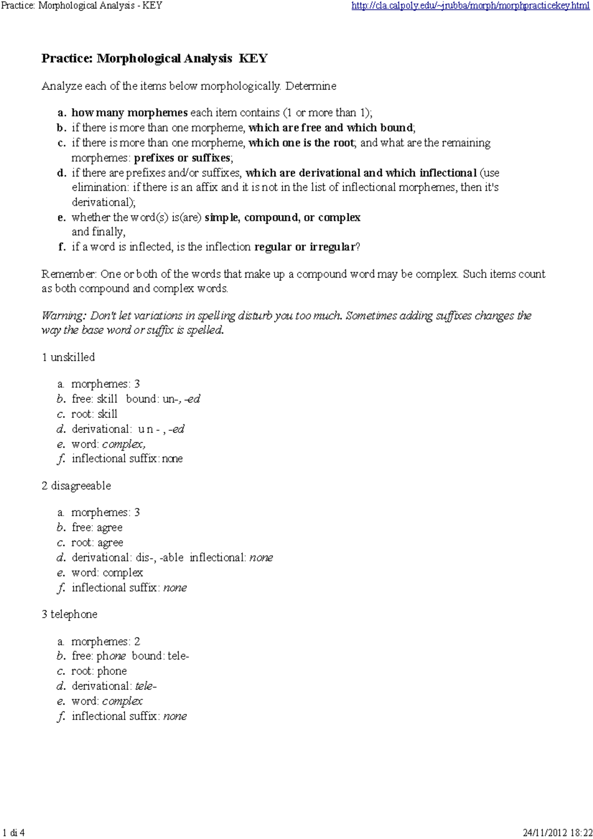 Morphology Practice Test 1: Analysis KEY and Solutions - Studocu