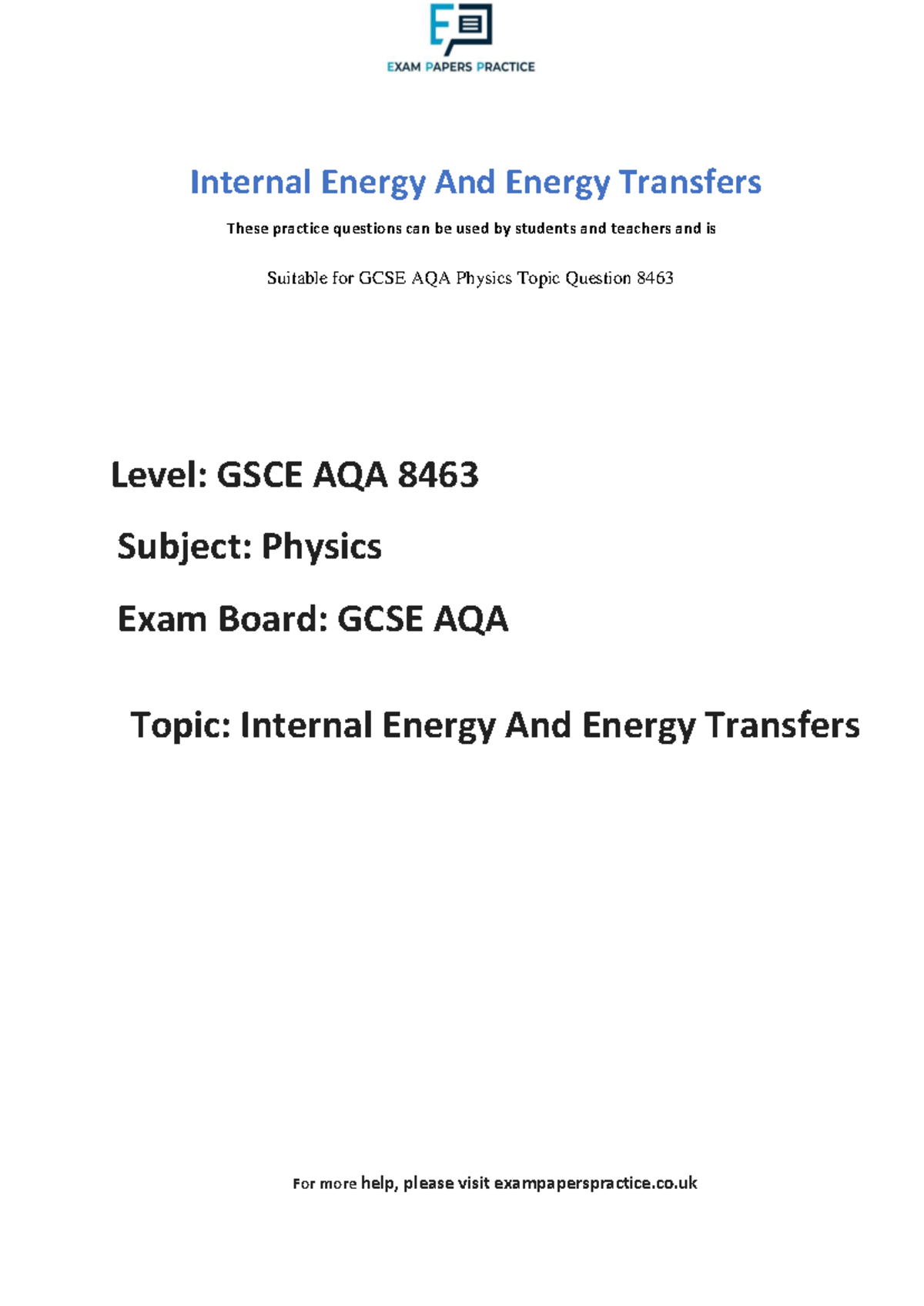 GCSE AQA Physics: Internal Energy & Energy Transfers Practice Questions ...