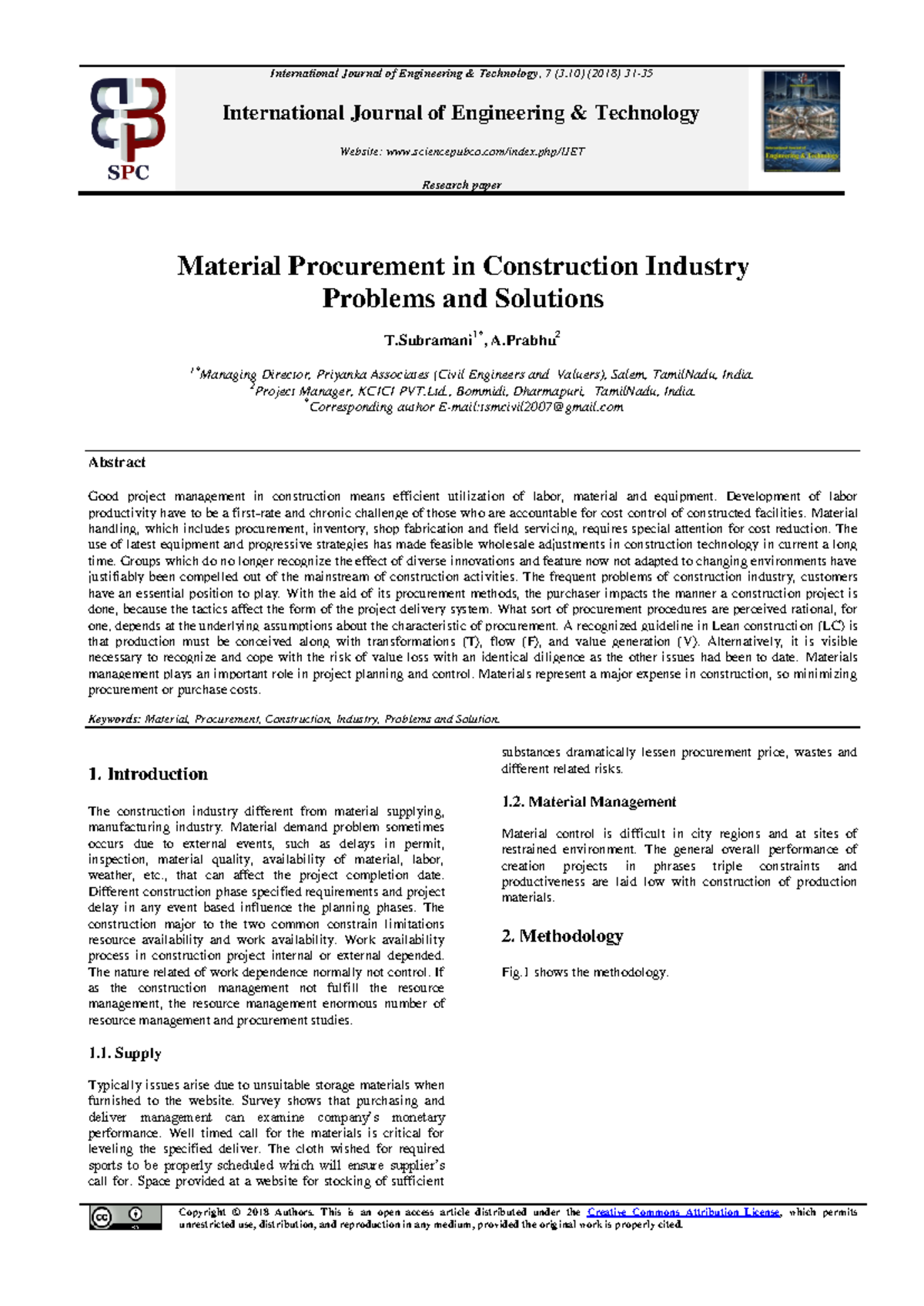 Material Procurement in Construction Industry Prob - Copyright © 2018 ...