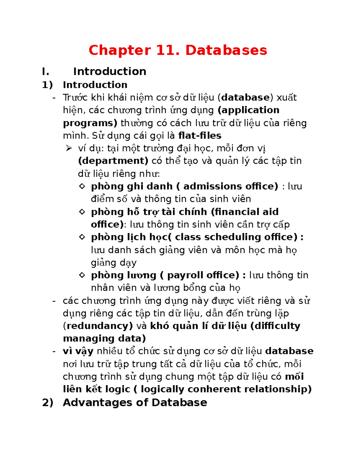 CSI106 Chapter 11: Introduction to Databases and DBMS - Studocu