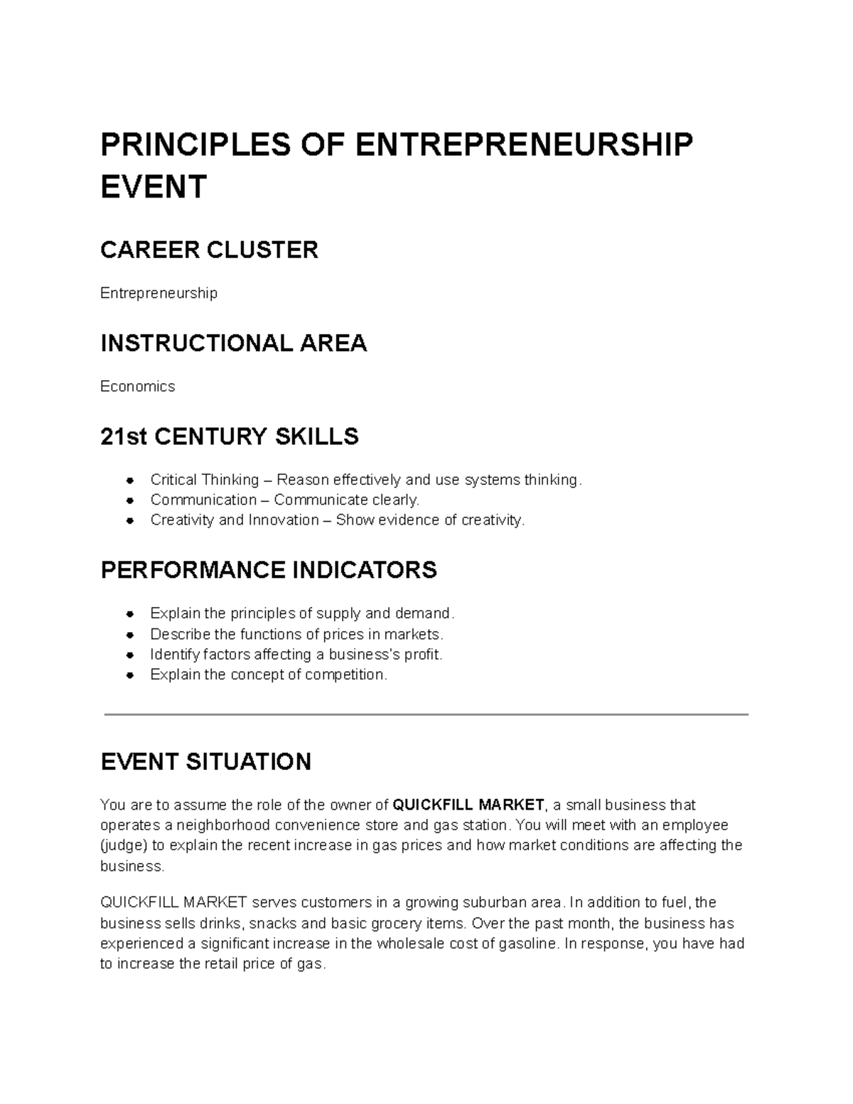 DECA Mock Event: Principles of Entrepreneurship in Economics - Studocu