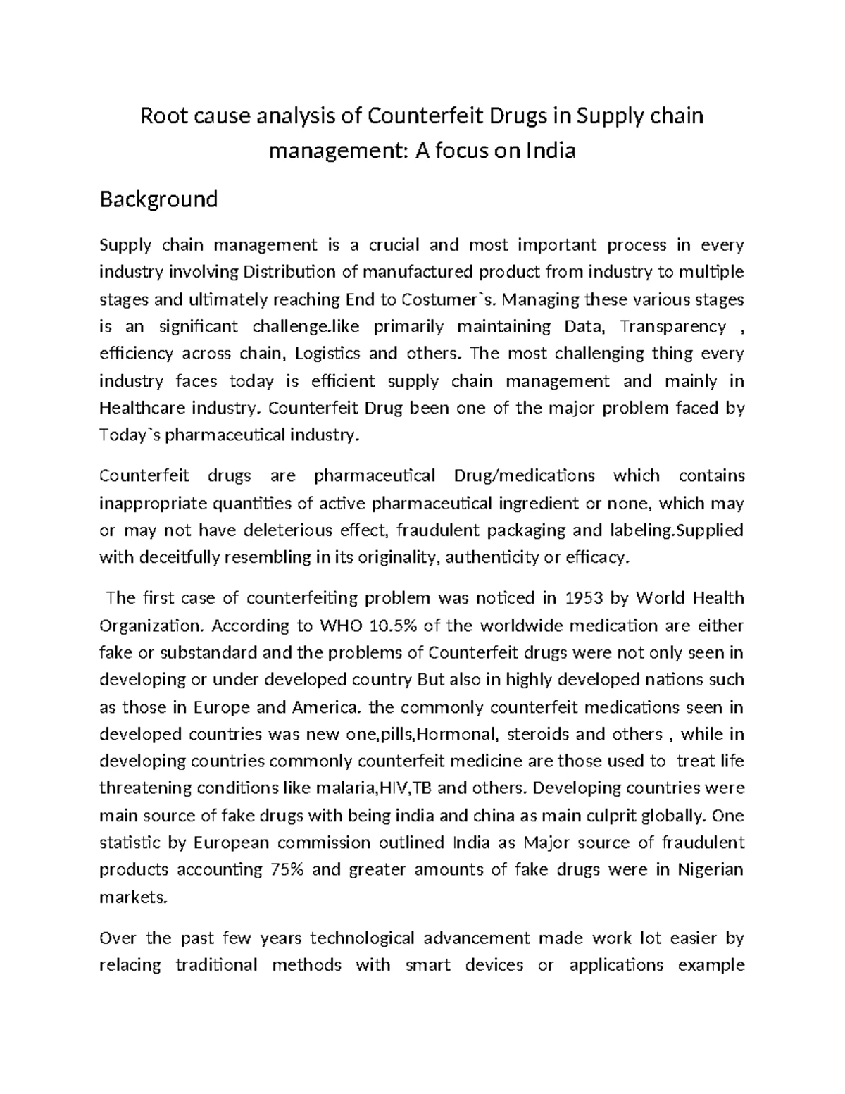 Root Cause Analysis of Counterfeit Drugs in Indian Pharma Supply Chain ...