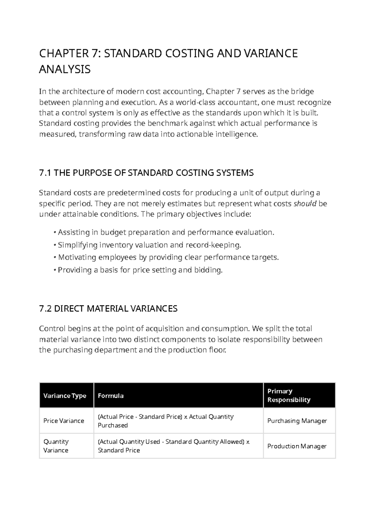 Cost Accounting CH7: Standard Costing & Variance Analysis - Studocu