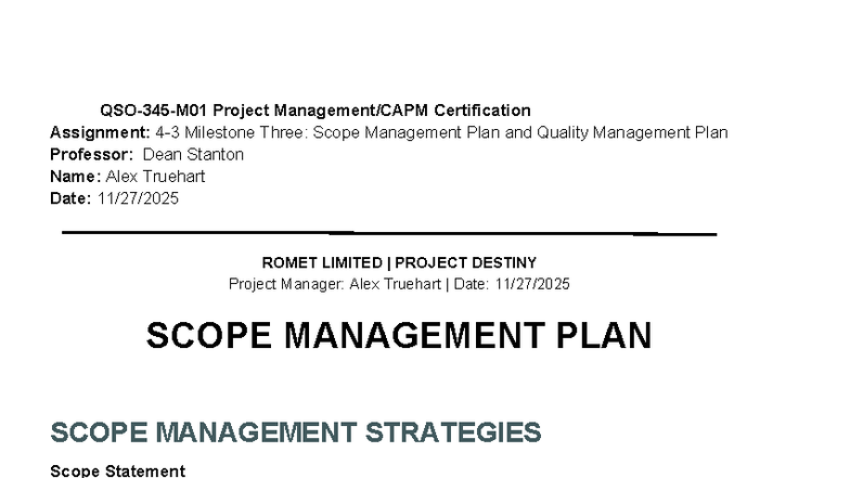 QSO-345 Milestone 3: Scope & Quality Management Plan for Project ...