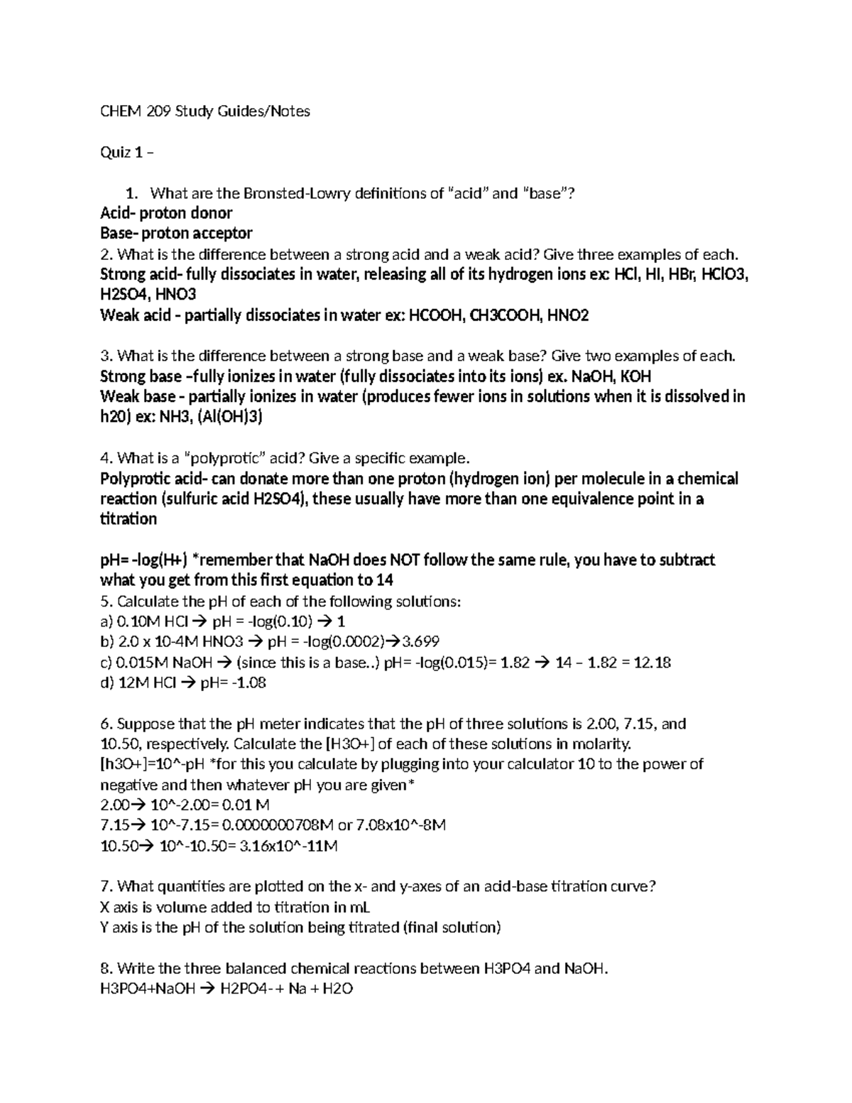 CHEM 209 Study Quiz 1 & 2: Acids, Bases, and Spectroscopy Concepts ...