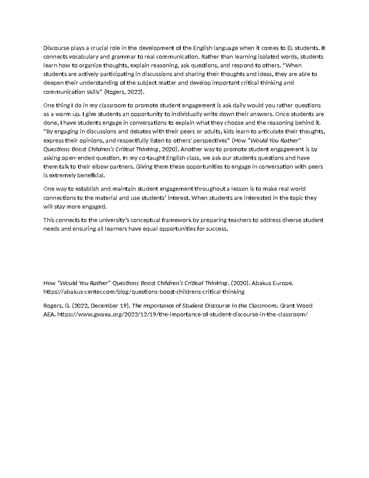 The Role of Discourse in English Language Development for EL Students ...