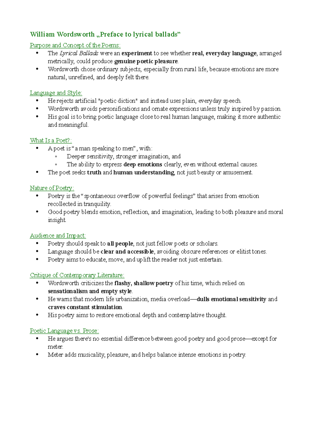 ENG 201: Analysis of Wordsworth's Lyrical Ballads and Poetic Philosophy ...