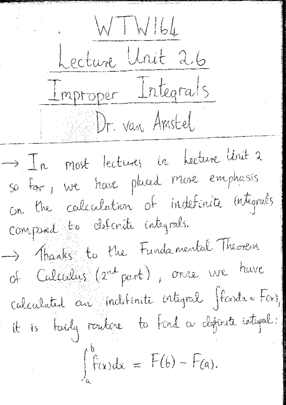 Prenotes - LU 2.6 - Improper Integrals - Updated - WTWI64 Lecture Unit ...