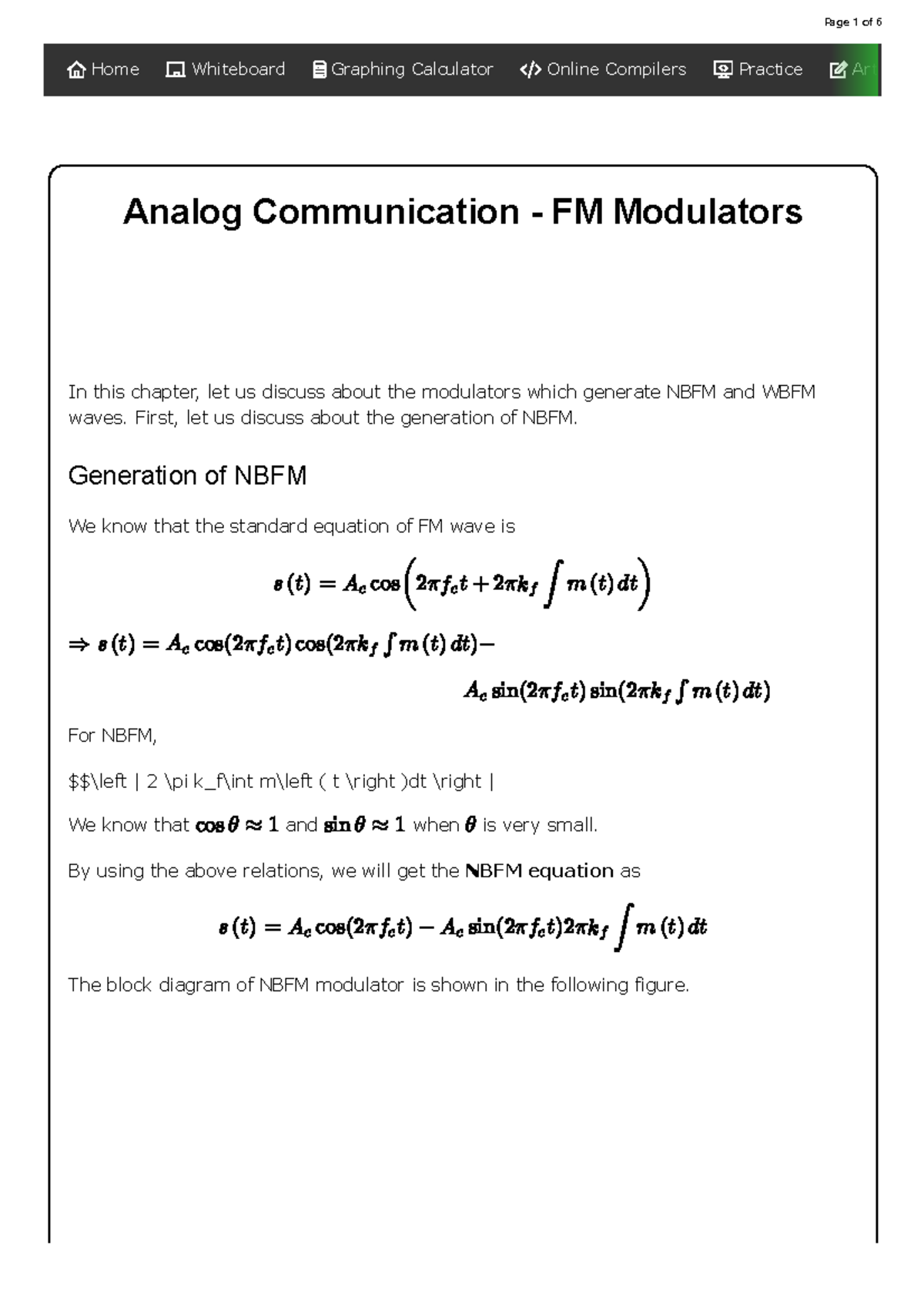 Analog Communication: NBFM & WBFM Modulation Techniques - Studocu