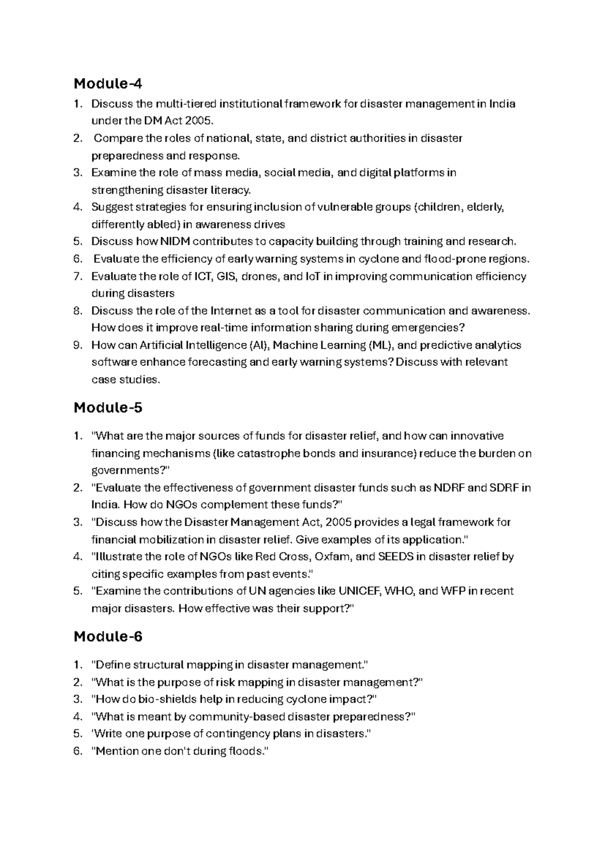 DMM Qb Ut 2 - Comprehensive Analysis of Disaster Management Framework ...