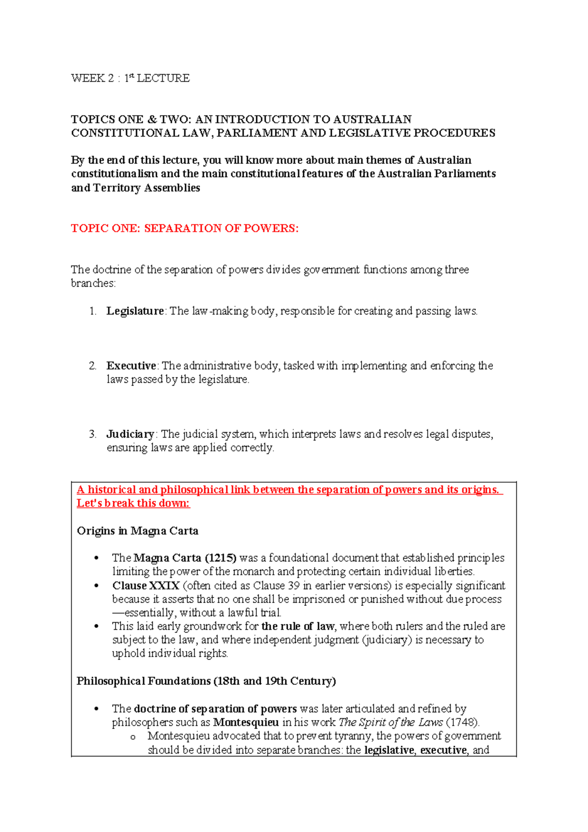 WEEK 2 - LEC 1: Intro to Australian Constitutional Law & Legislative ...