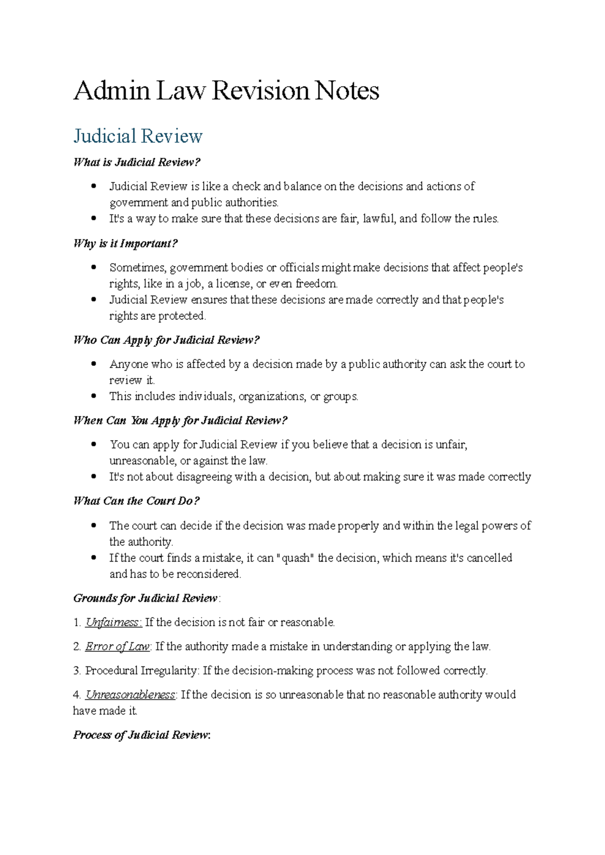 Admin Law Revision Notes: Understanding Judicial Review and Key ...