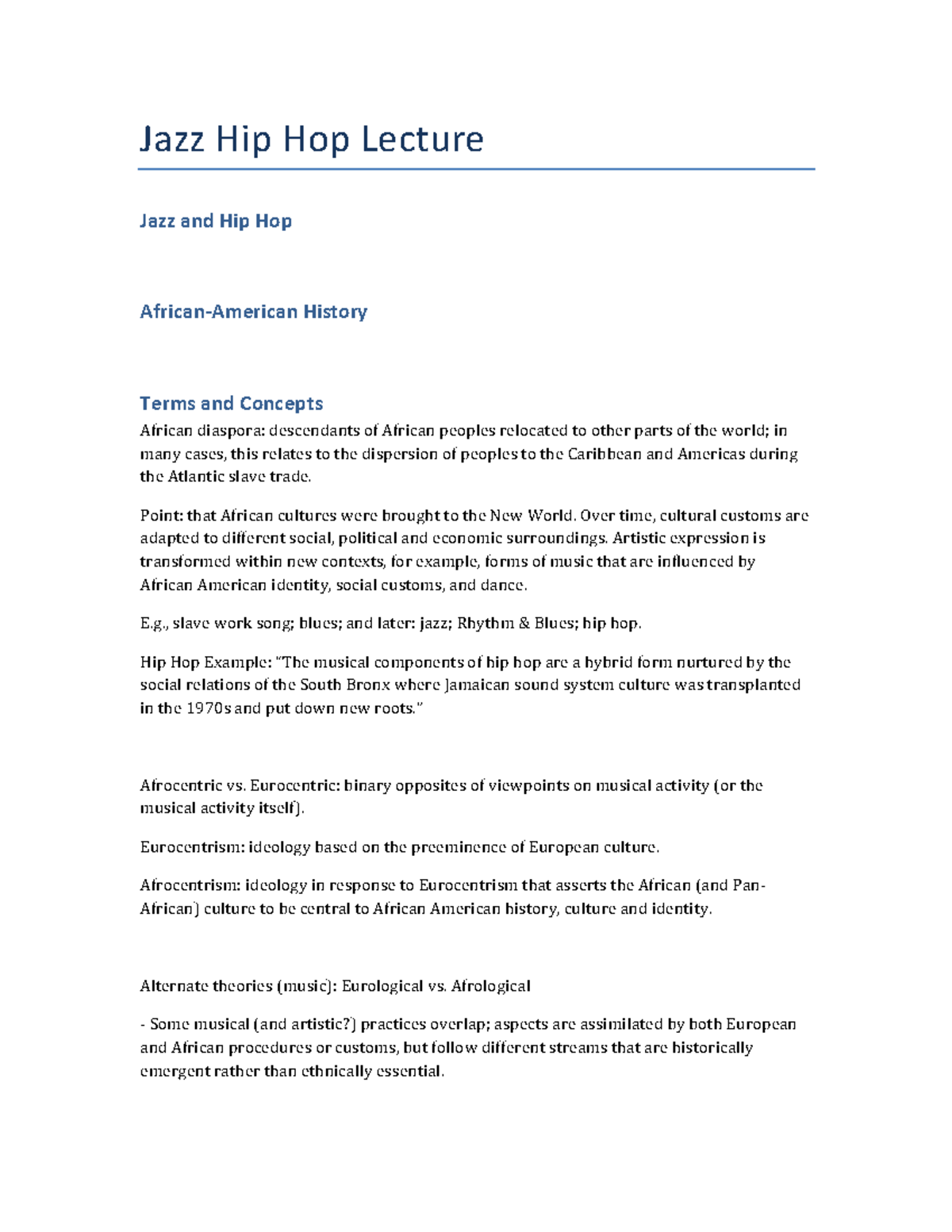 Jazz and Hip Hop History Lecture Notes (Course Code: TEST 2) - Studocu