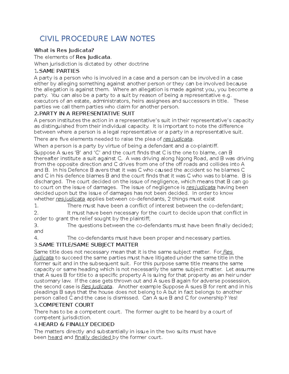 Civil Procedure Law Notes: Key Concepts on Res Judicata and Pleadings ...