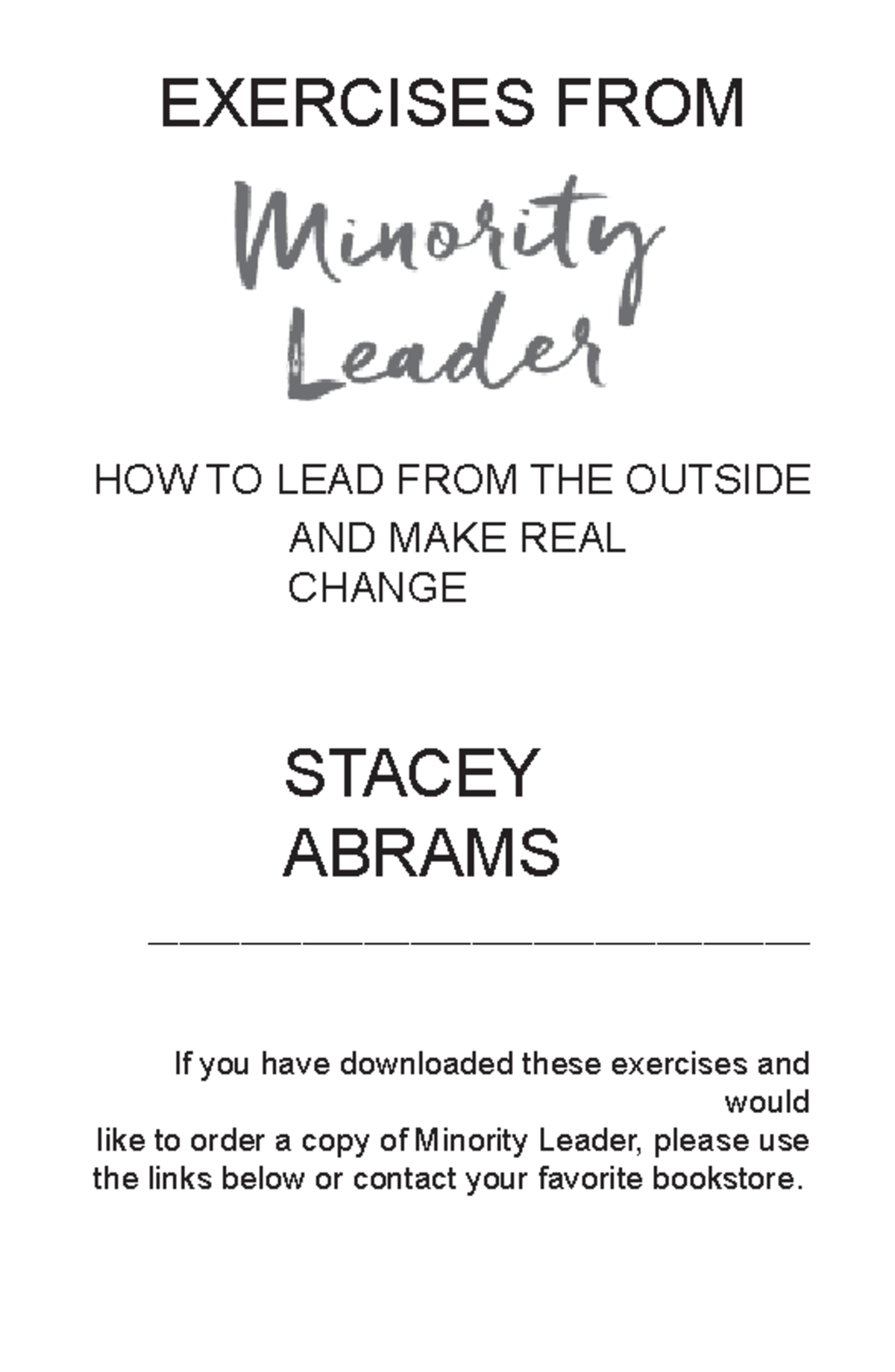 Leader Exercises and Personal Notes (Minority Leader) - Studocu
