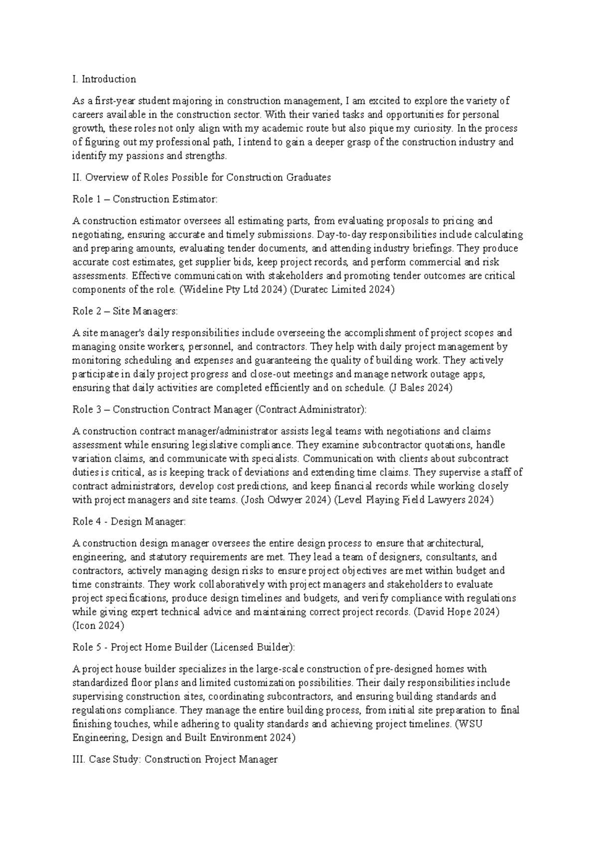 Construction Communication - I. Introduction As a first-year student ...
