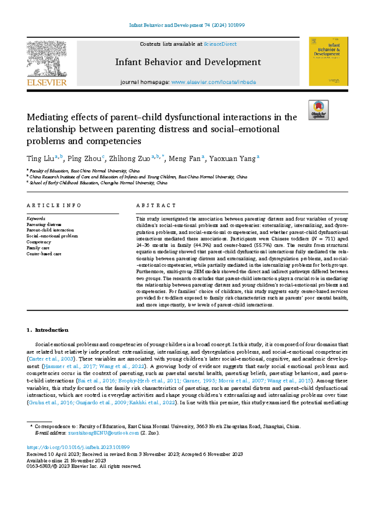 Mediating Effects of Parenting Distress on Toddlers' Social–Emotional ...