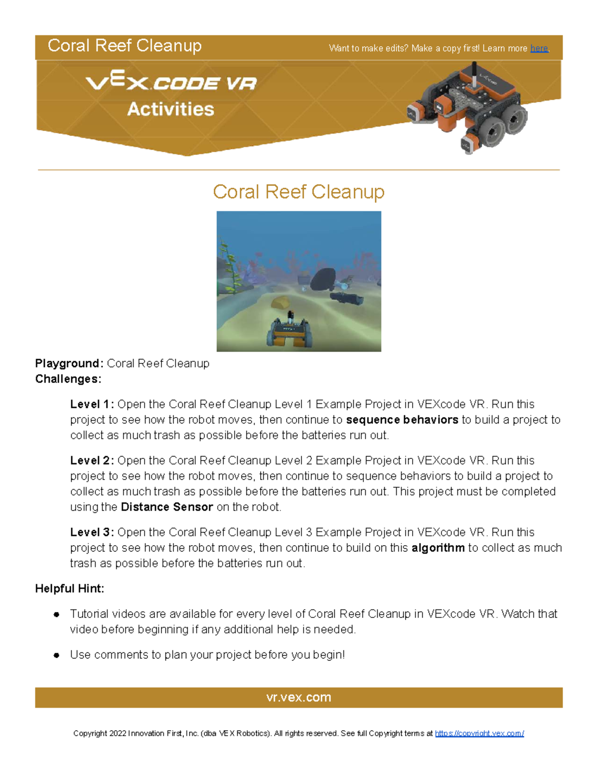 Coral Reef Cleanup Activities - VEXcode VR Levels 1-3 - Studocu