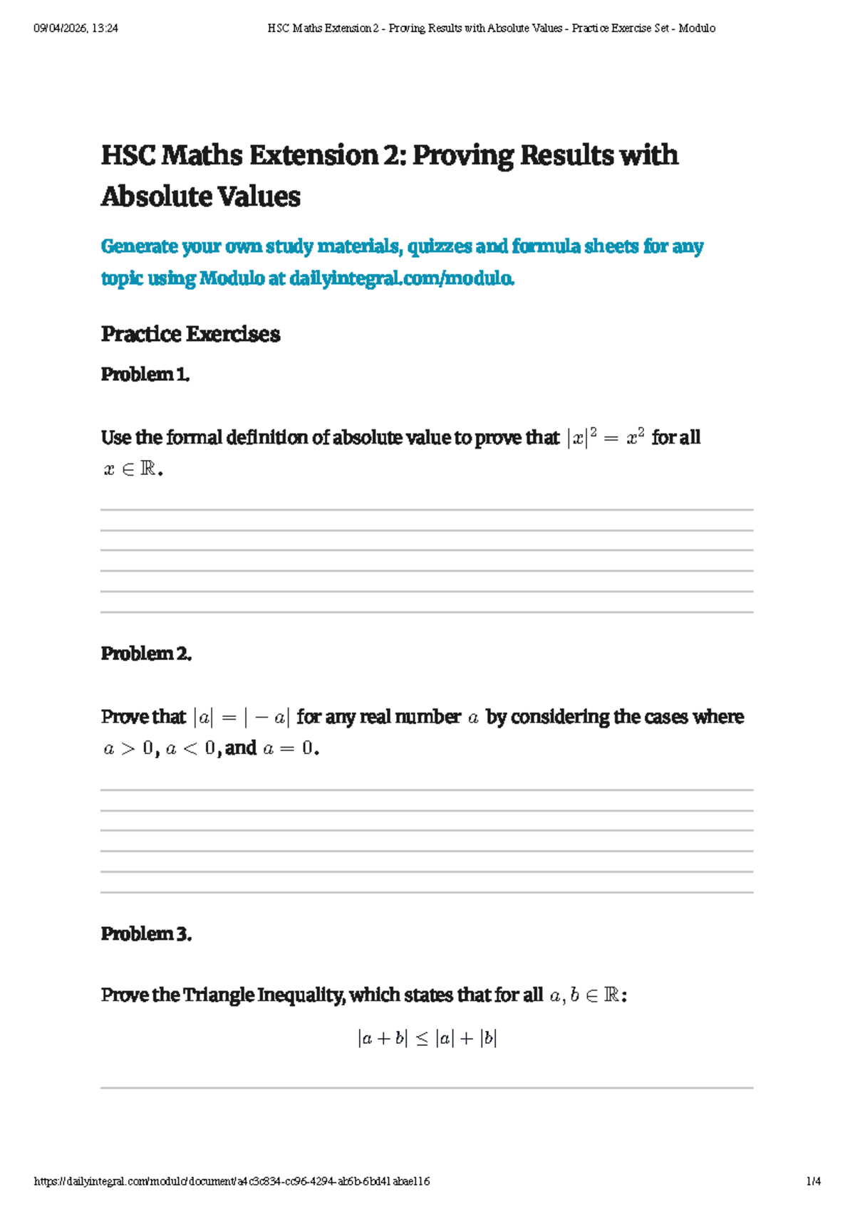 HSC Maths Extension 2: Proving Results with Absolute Values Practice ...