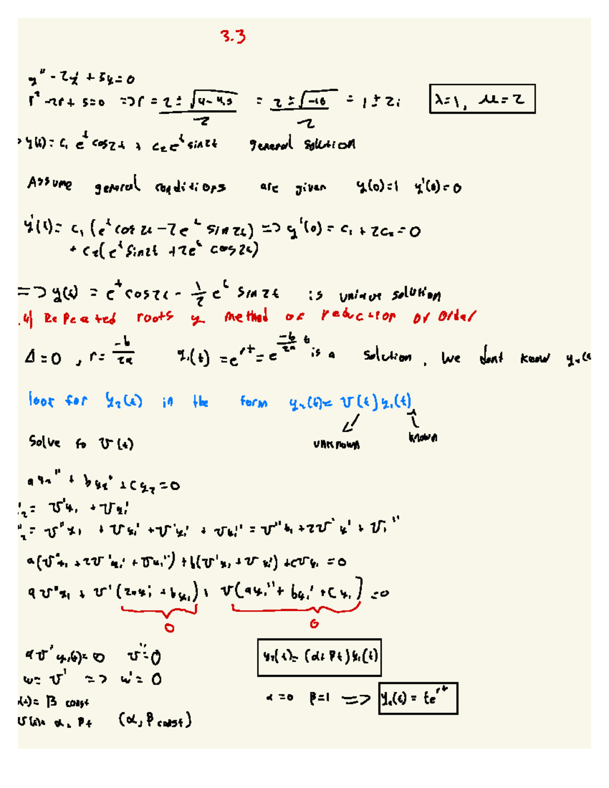 Chapter 3.3: General Solutions and Repeated Roots Analysis - Studocu
