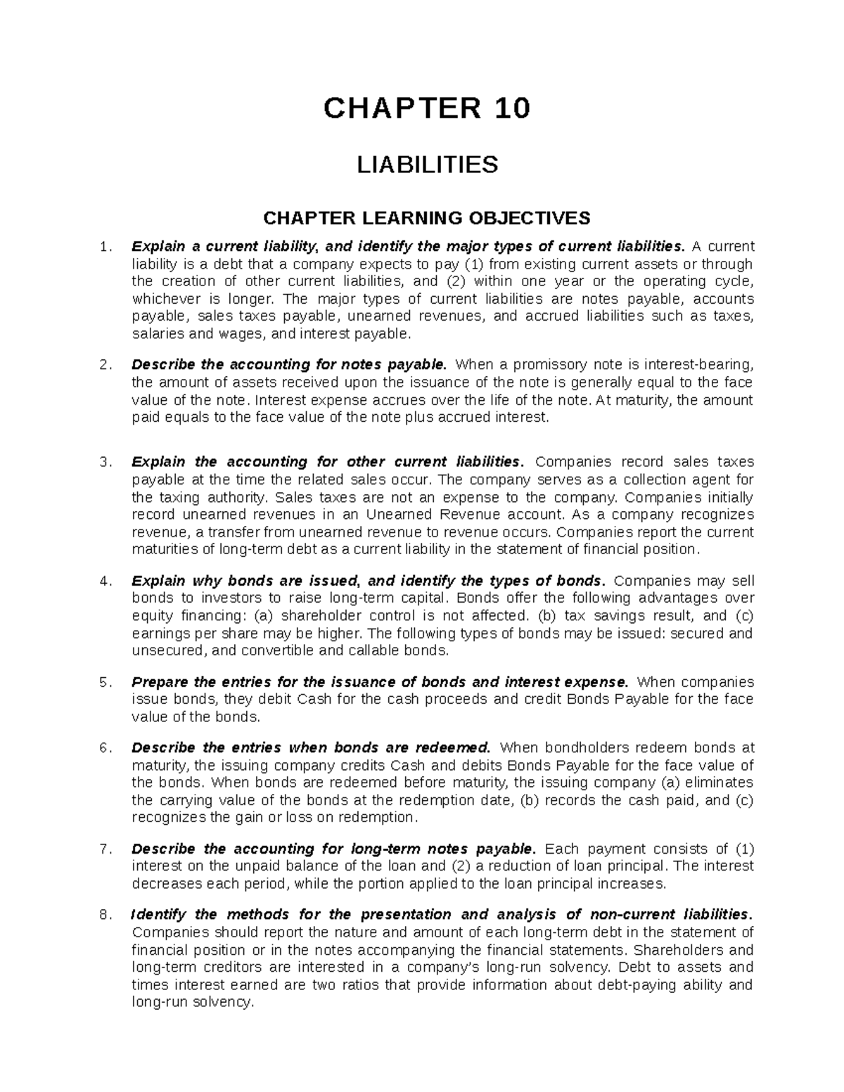 Ch10 - Testbank - CHAPTER 10 LIABILITIES CHAPTER LEARNING OBJECTIVES ...