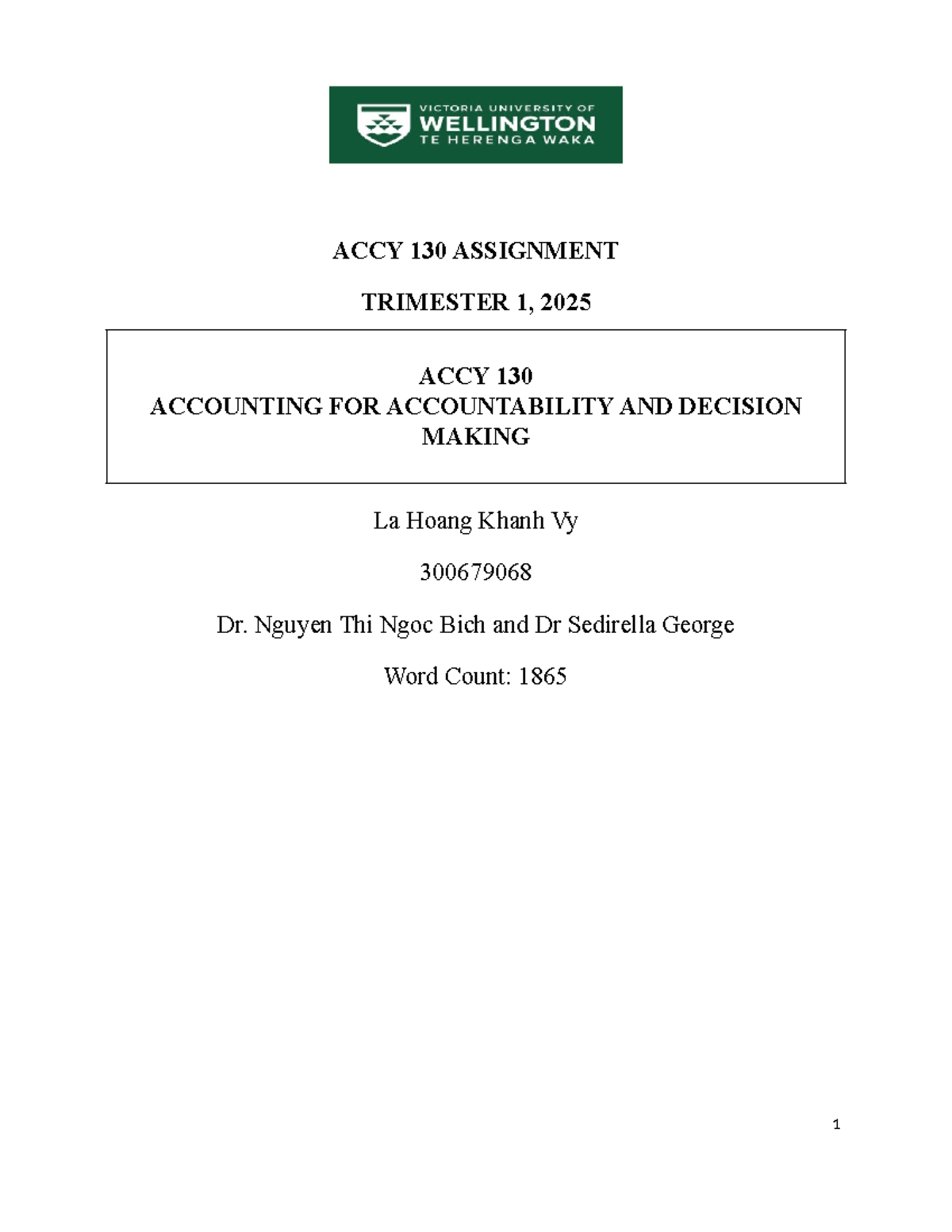 ACCY 130 Trimester 1, 2025 Assignment on Accounting for Accountability ...