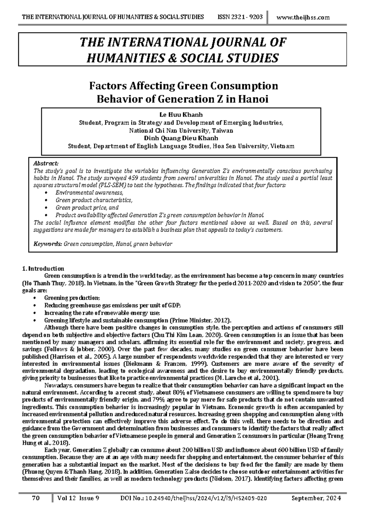 Factors Influencing Green Consumption Behavior of Gen Z in Hanoi ...