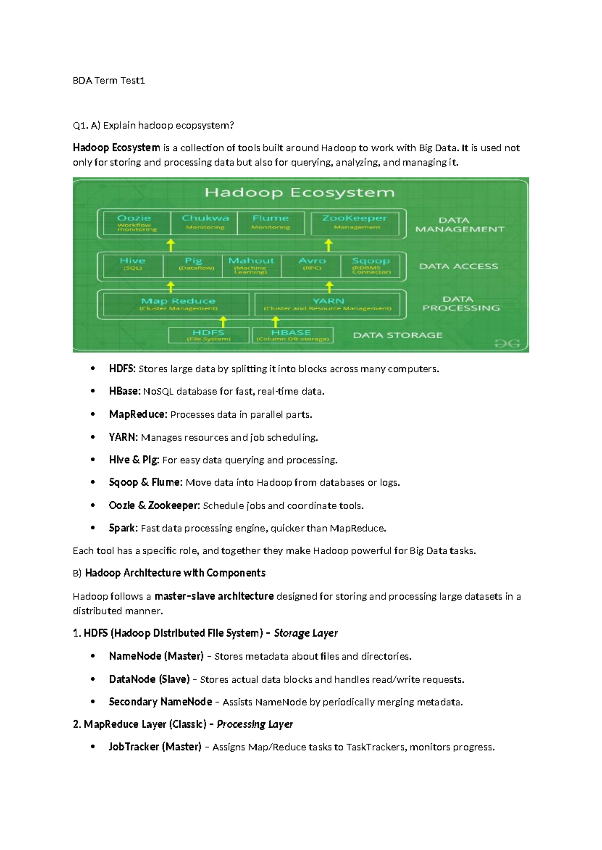 BDA Term Test 1: Hadoop Ecosystem & Big Data Concepts Explained - Studocu