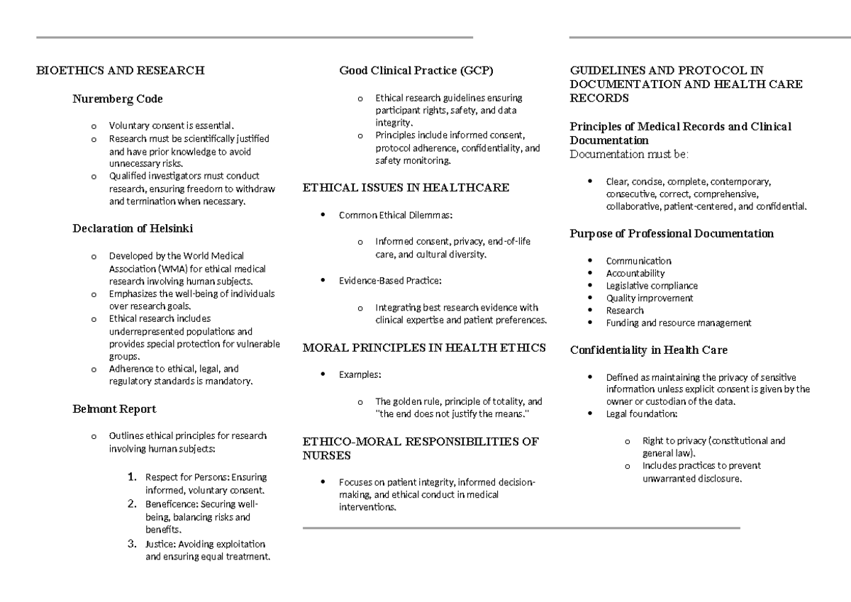 Bioethics Review - Final Exam Notes for BION Ethics Course - Studocu