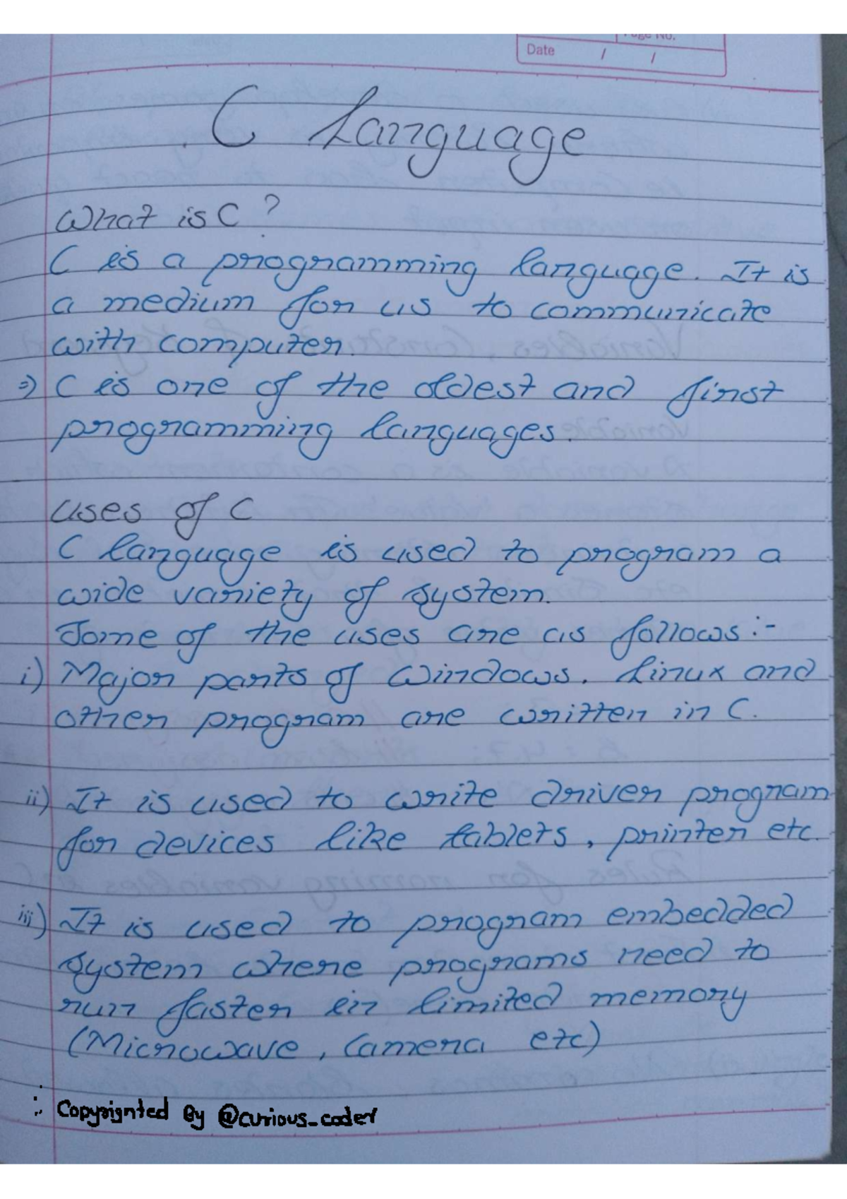 CNoted - Handwritten Note - INO. Date C Language What is C ? C is a ...