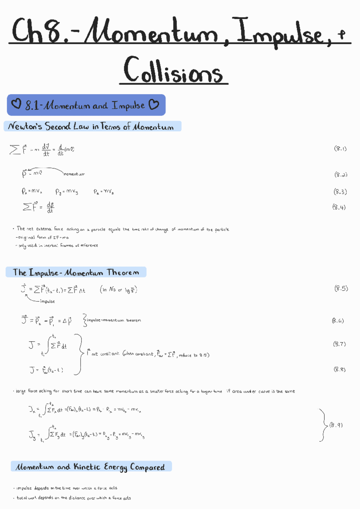 Momentum, Impulse, and Collisions Study Notes for Physics 101 - Studocu