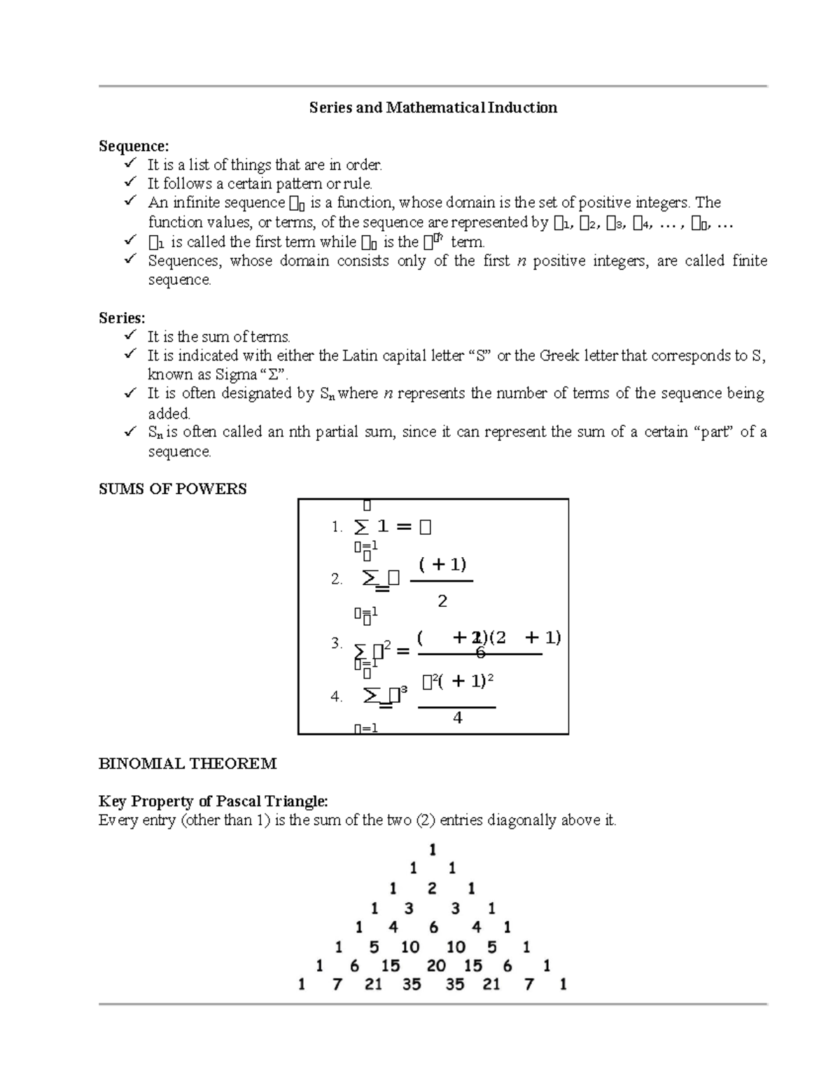 Math 101: Series and Induction Notes for Midterm Review - Studocu