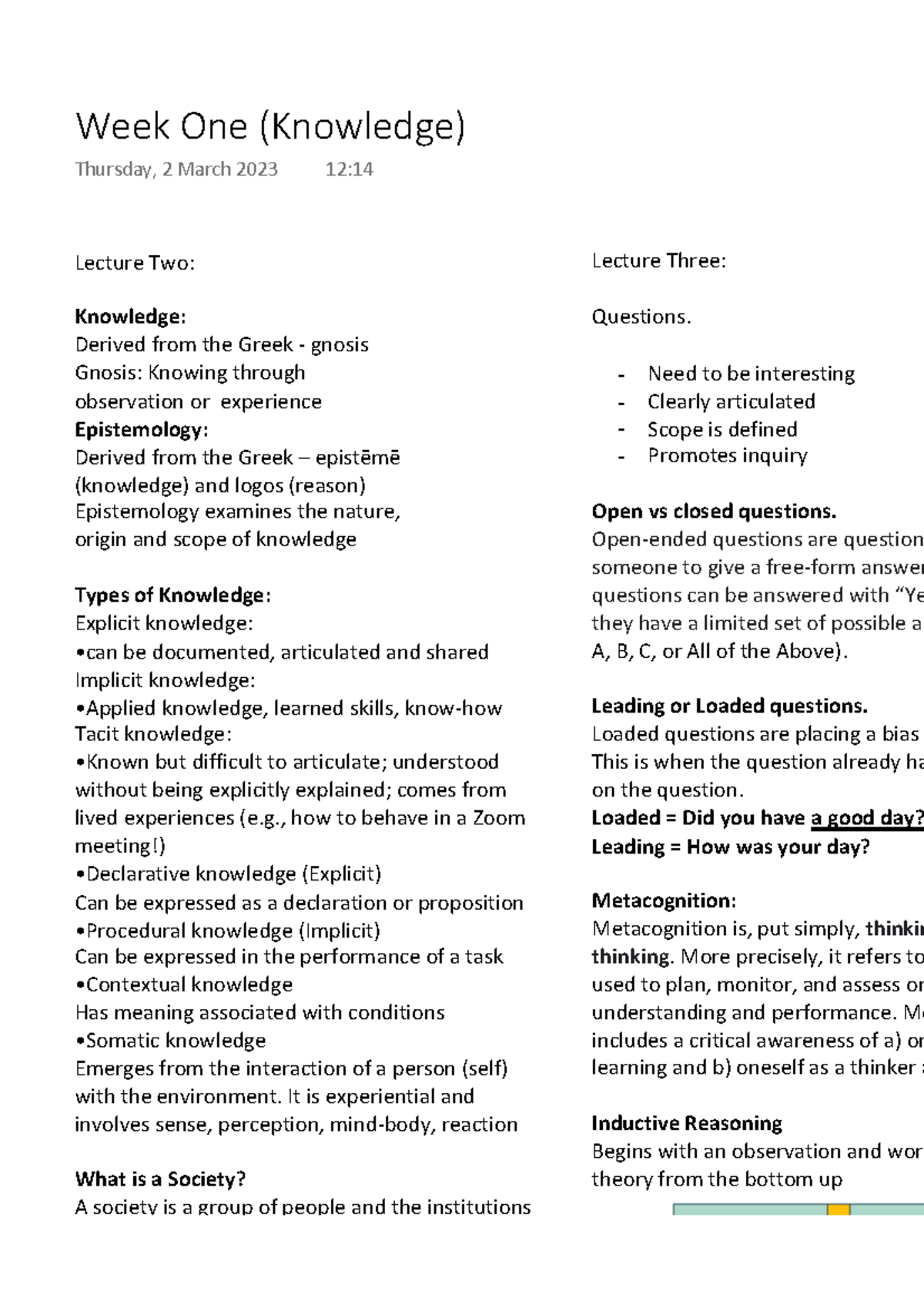 Week 1: Knowledge & Communication Models - Lecture Notes - Studocu